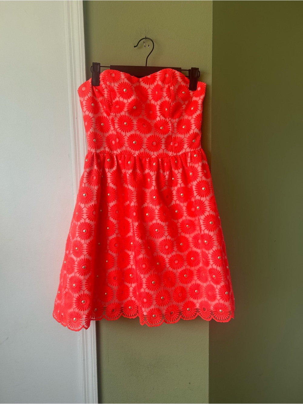 Lilly Pulitzer Coral Strapless Eyelet Daisy Dress Sz 00